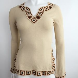 early 2000s bebe crochet knit bell sleeves hippie boho bohemian top shirt S vtg